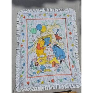 Vintage Sears Winnie the Pooh Baby Blanket Ruffle Quilt Picnic Birthday Disney